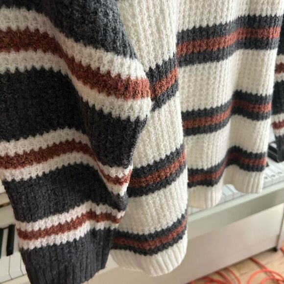 American Eagle Outfitters Striped Crew Neck Sweater - White, Gray, Brown XS - Picture 11 of 16
